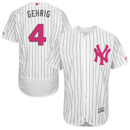 Yankees #4 Lou Gehrig White Strip Flexbase Authentic Collection Mother's Day Stitched MLB Jersey